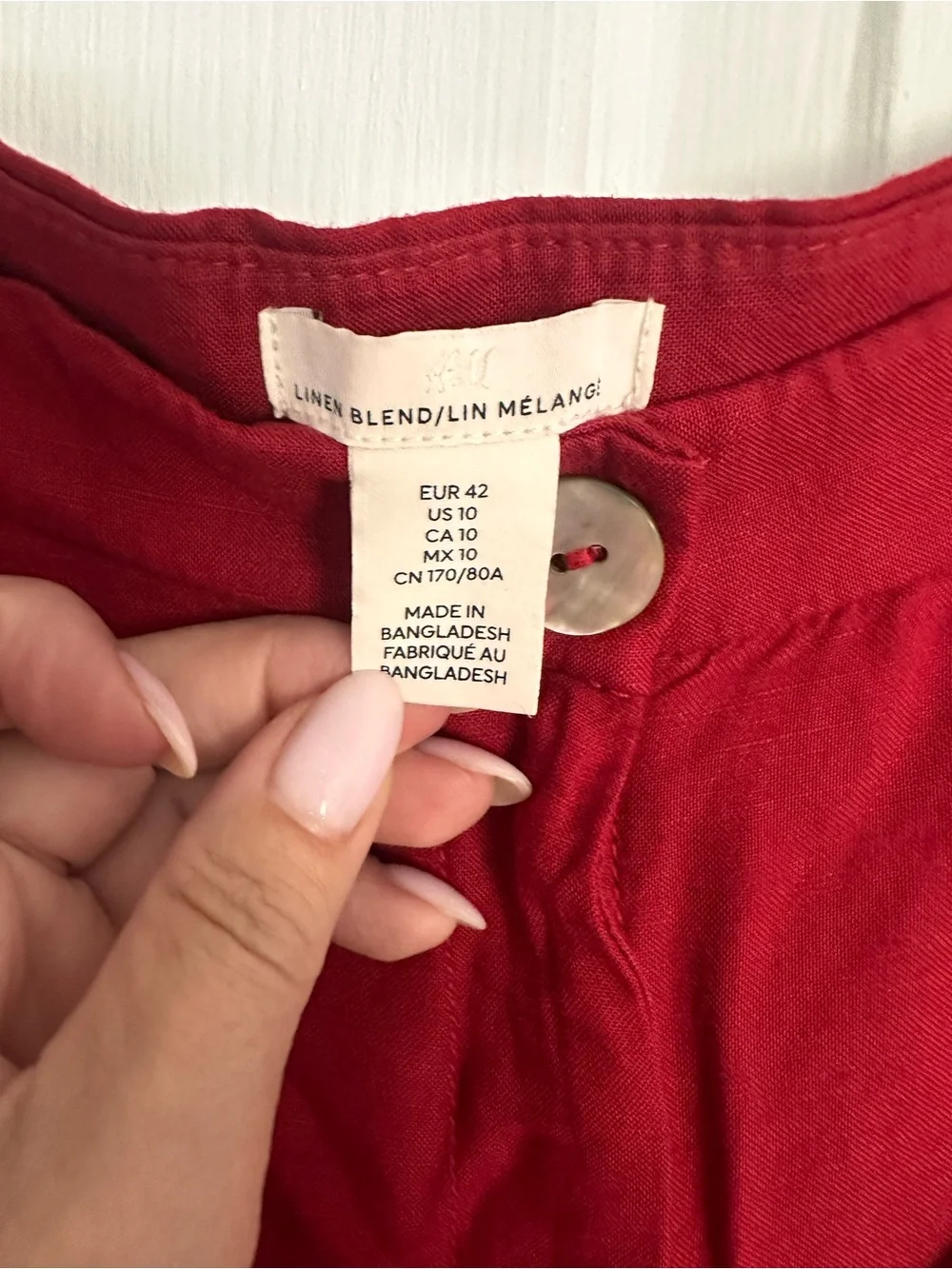 H&M Women’s Wide-Leg Linen Blend Red Pants